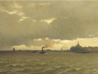 Anthonie Pieter Schotel - shipping on the Merwede with Dordrecht beyond
