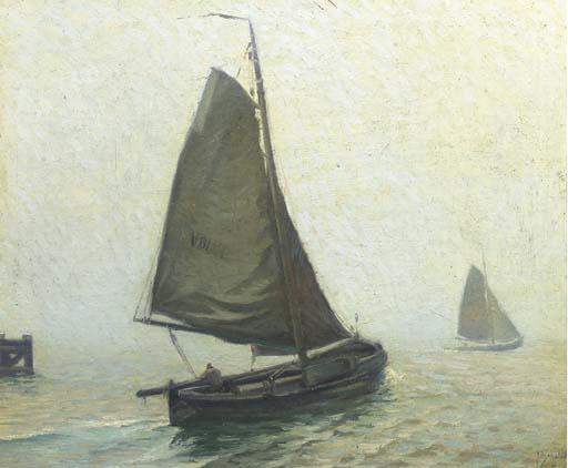 Anthonie Pieter Schotel - Uitzeilende botter Volendam