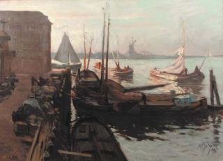 Anthonie Pieter Schotel - View of the Bomkade in Dordrecht