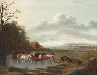 Anthonie van Borssom - An extensive landscape with a herdsman and cattle