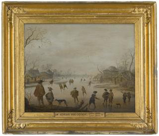 Anthonie Verstraelen - A Winter Scene With Figures Skating On A Frozen River