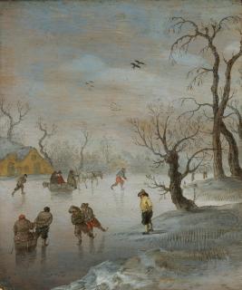 Anthonie Verstraelen - Skaters And A Horse-Drawn Sledge On A Frozen Waterway