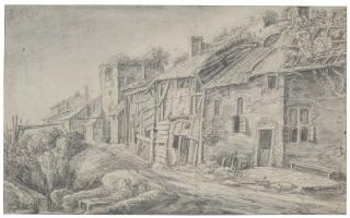 Anthonie Waterloo - A Row Of Houses Along The Fortified Walls Of A City