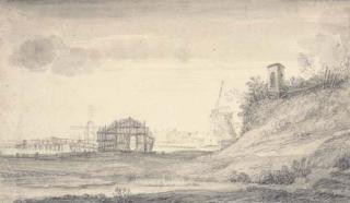 Anthonie Waterloo - A Sandy Bank By The Zaagmolenpoort, Amsterdam, With The City Seen In The Distance