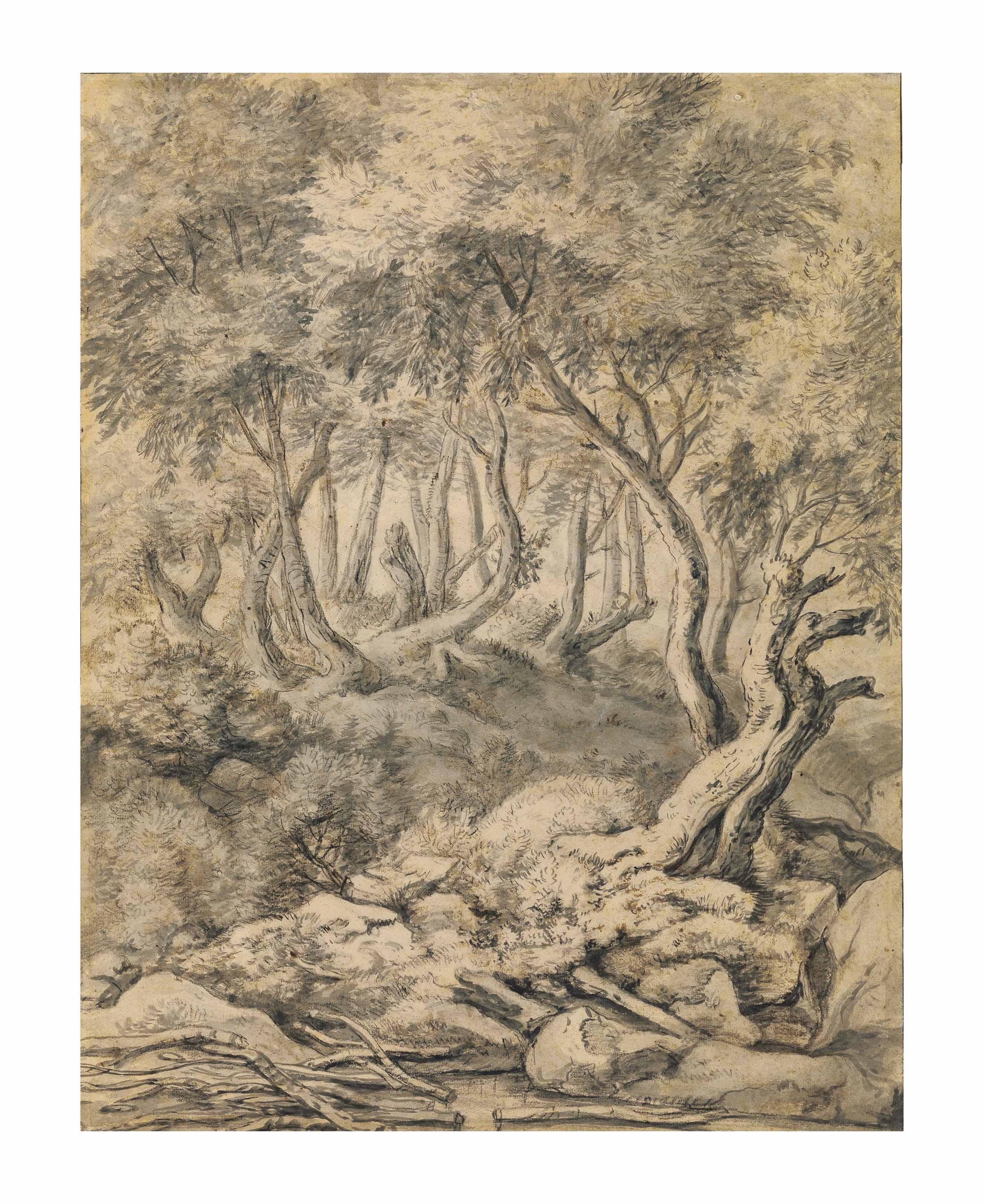 Anthonie Waterloo - A wooded river bank