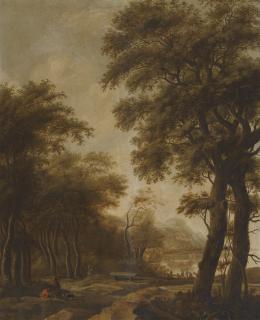 Anthonie Waterloo - Figures In A Wooded River Landscape; Figures By Buildings In A Classical Landscape   