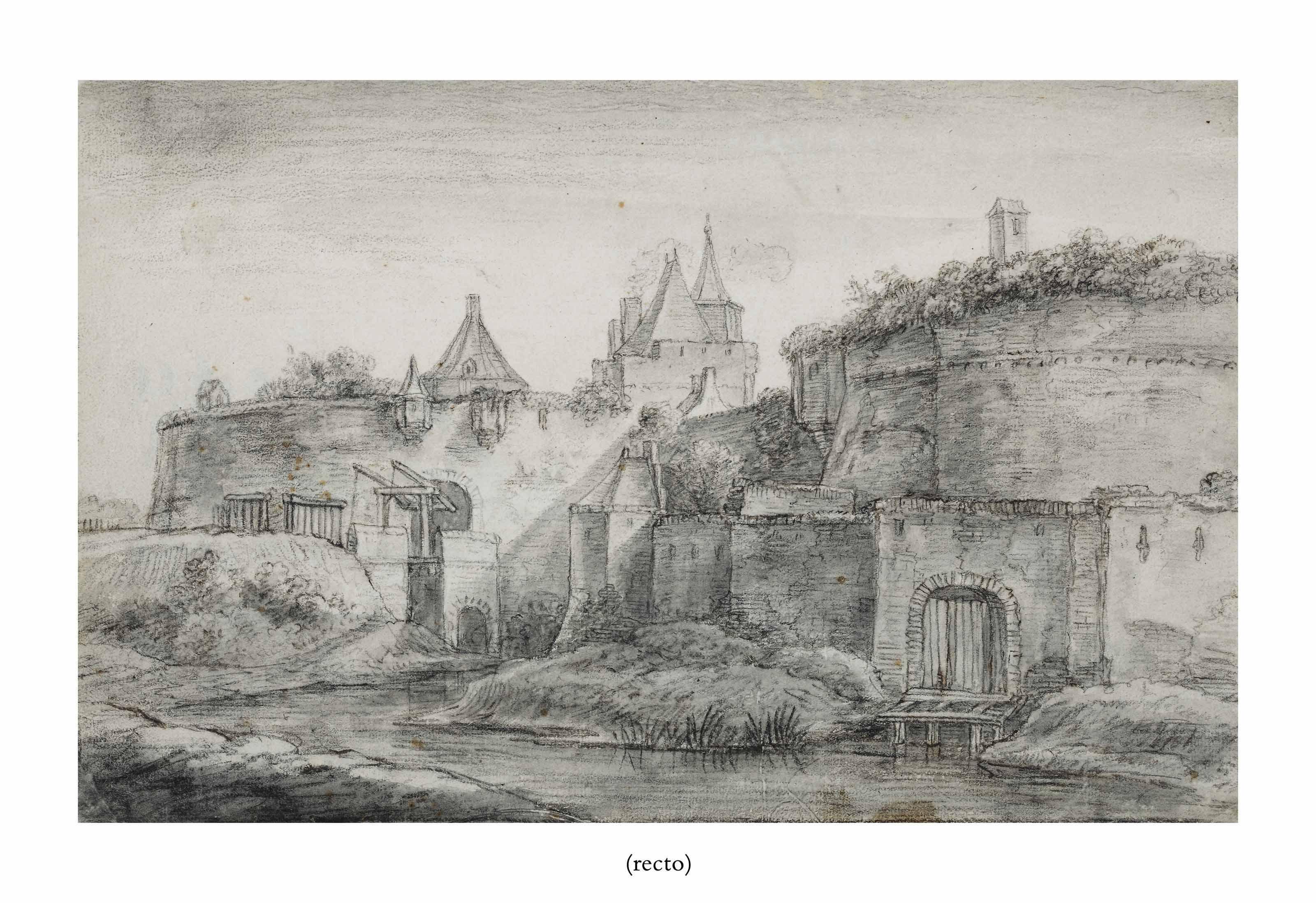 Anthonie Waterloo - The Sint Janspoort, Arnhem (recto); The outskirts of Arnhem (?) (verso)