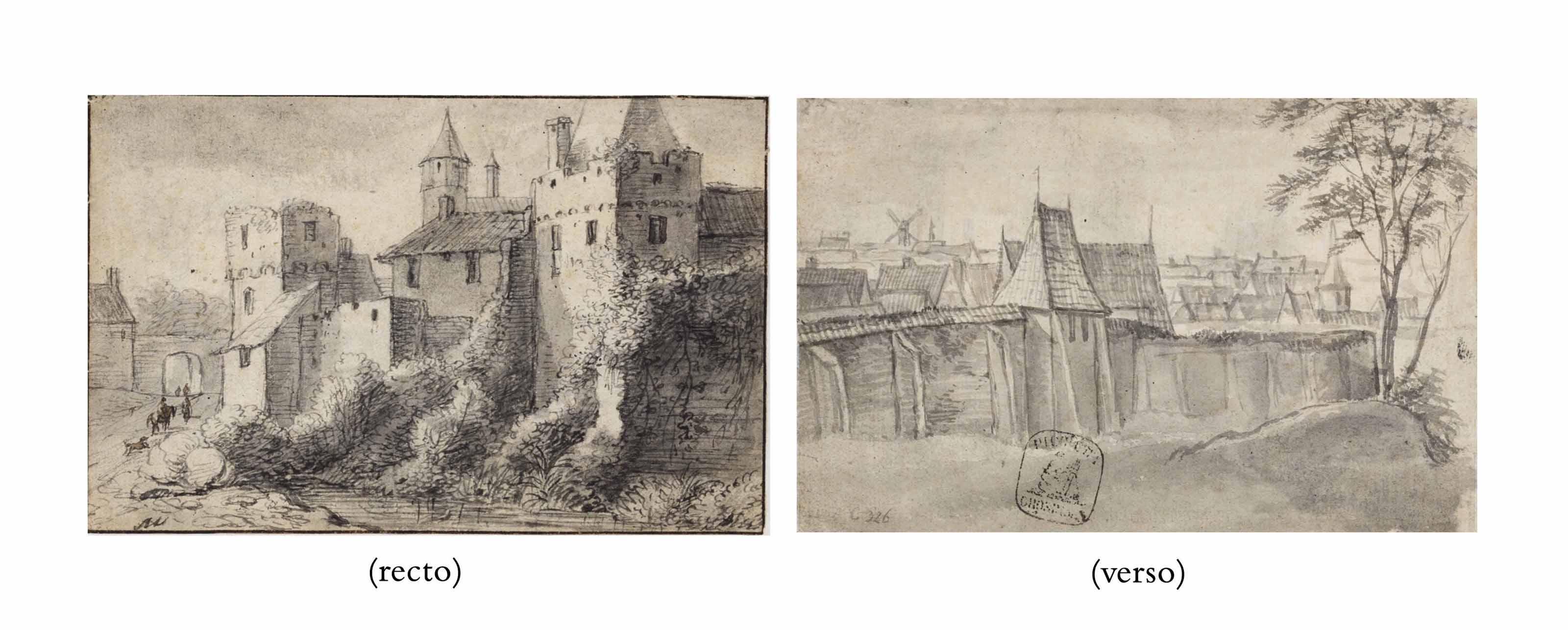 Anthonie Waterloo - The Winsertor on the Messberg, Hamburg ( recto ); View of the city walls of Hamburg ( verso )