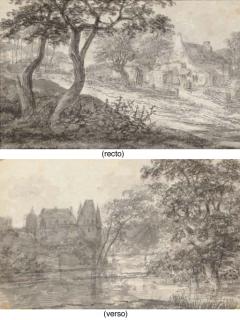 Anthonie Waterloo - Un Paysage Avec Une Ferme Le Long D\'Un Chemin (Recto); Un Paysage Avec Un Château Près D\'Un Lac (Verso)