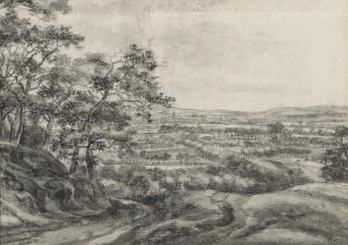 Anthonie Waterloo - View of an extensive plain with a village in the distance