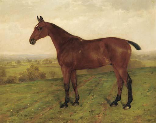 Anthony De Bree - A bay hunter in a landscape