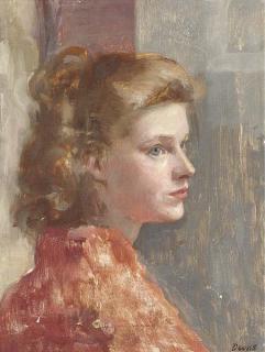 Anthony Devas, A.R.A. - Portrait of a lady in red