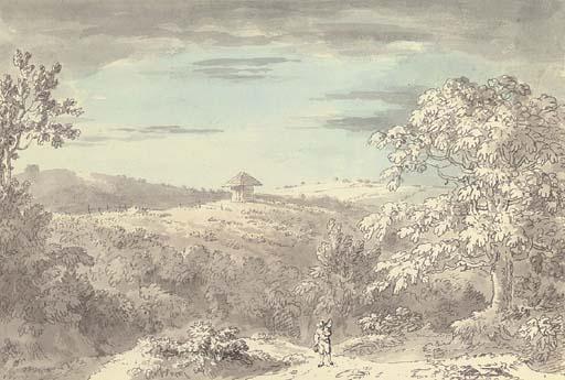 Anthony Devis - A Landscape With A Building In The Distance And A Traveller In The Foreground