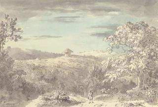 Anthony Devis - A Landscape With A Building In The Distance And A Traveller In The Foreground