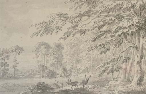 Anthony Devis - A Woodland Landscape With Deer