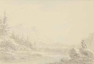 Anthony Devis - Figures on a rocky outcrop in an extensive landscape (illustrated); and The ruins of Houlton Castle, Cheshire