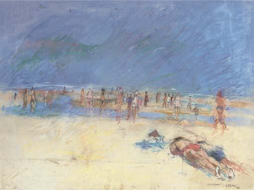 Anthony Eyton, R.A. - Bathing at the beach