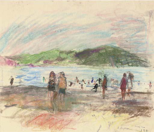 Anthony Eyton, R.A. - Figures On A Beach, Mexico