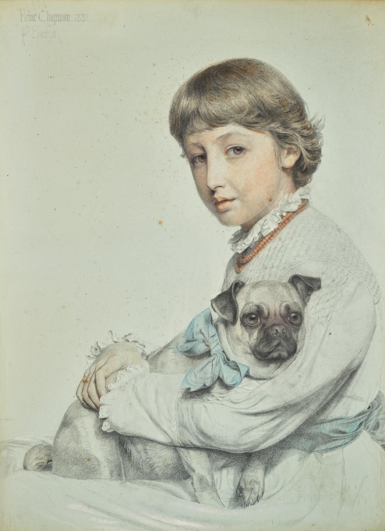 Anthony Frederick Augustus Sandys - Portrait Of Reine Chapman And Her Pug-Dog