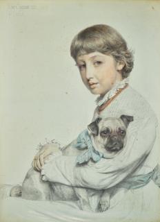 Anthony Frederick Augustus Sandys - Portrait Of Reine Chapman And Her Pug-Dog