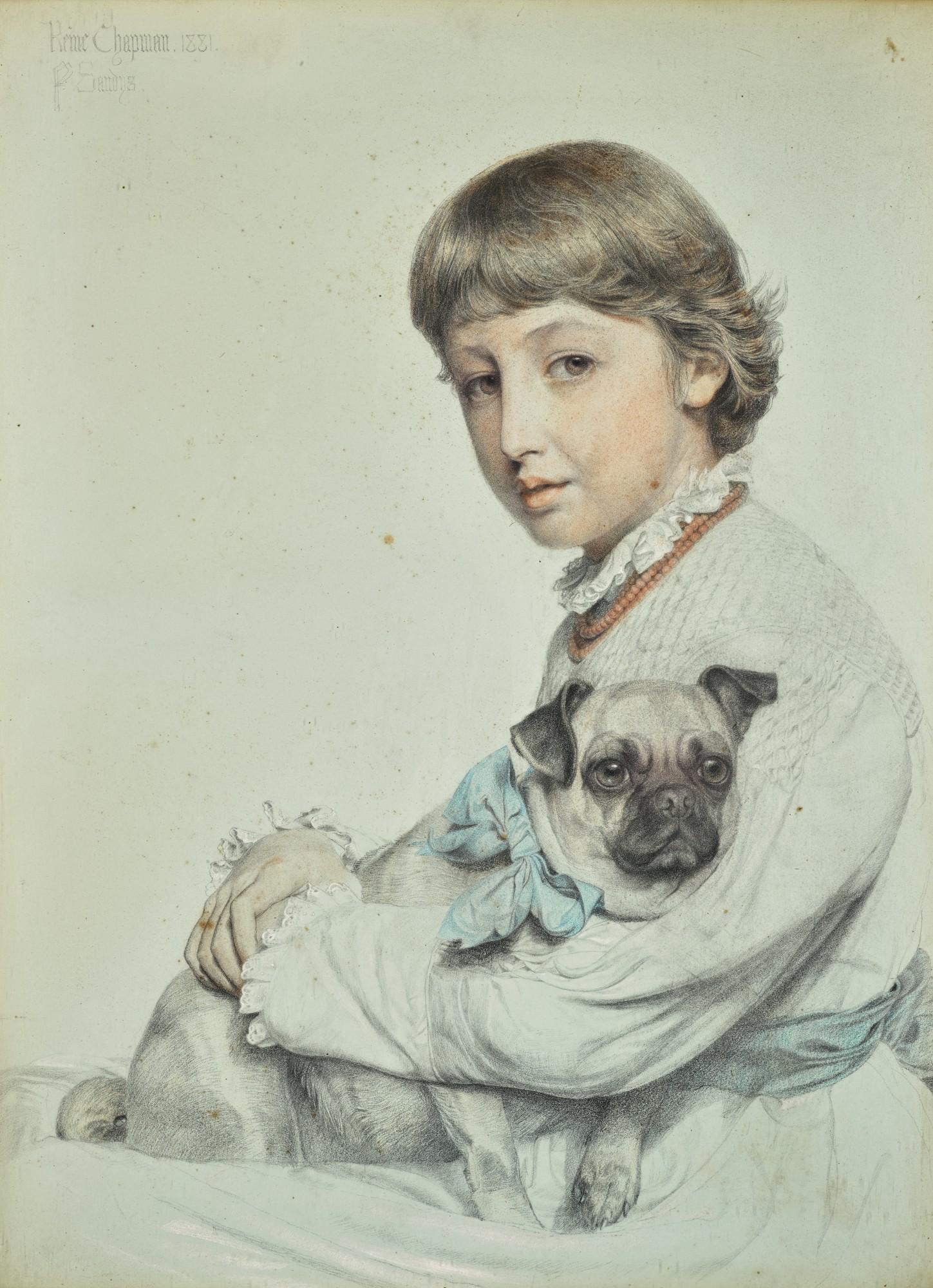 Anthony Frederick Augustus Sandys - Portrait Of Reine Chapman And Her Pug-Dog