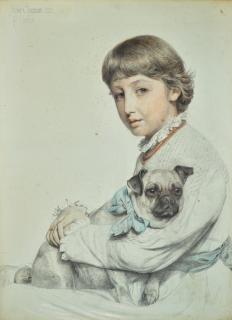 Anthony Frederick Augustus Sandys - Portrait Of Reine Chapman And Her Pug-Dog