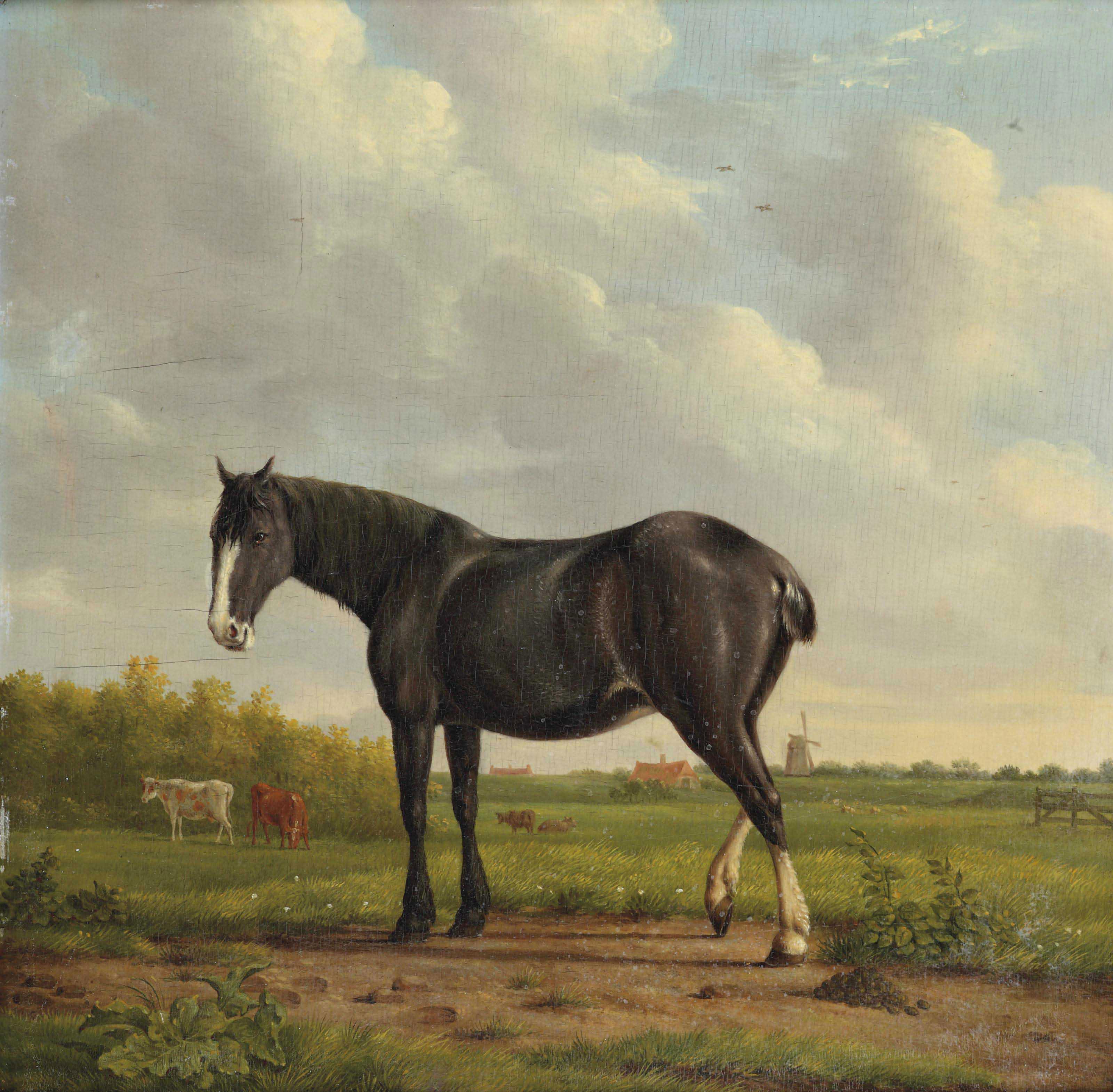 Anthony Oberman - A Black Horse In A Polder Landscape