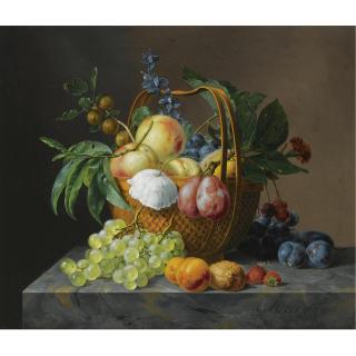 Anthony Oberman - A Still Life With Fruit And Flowers In A Basket
