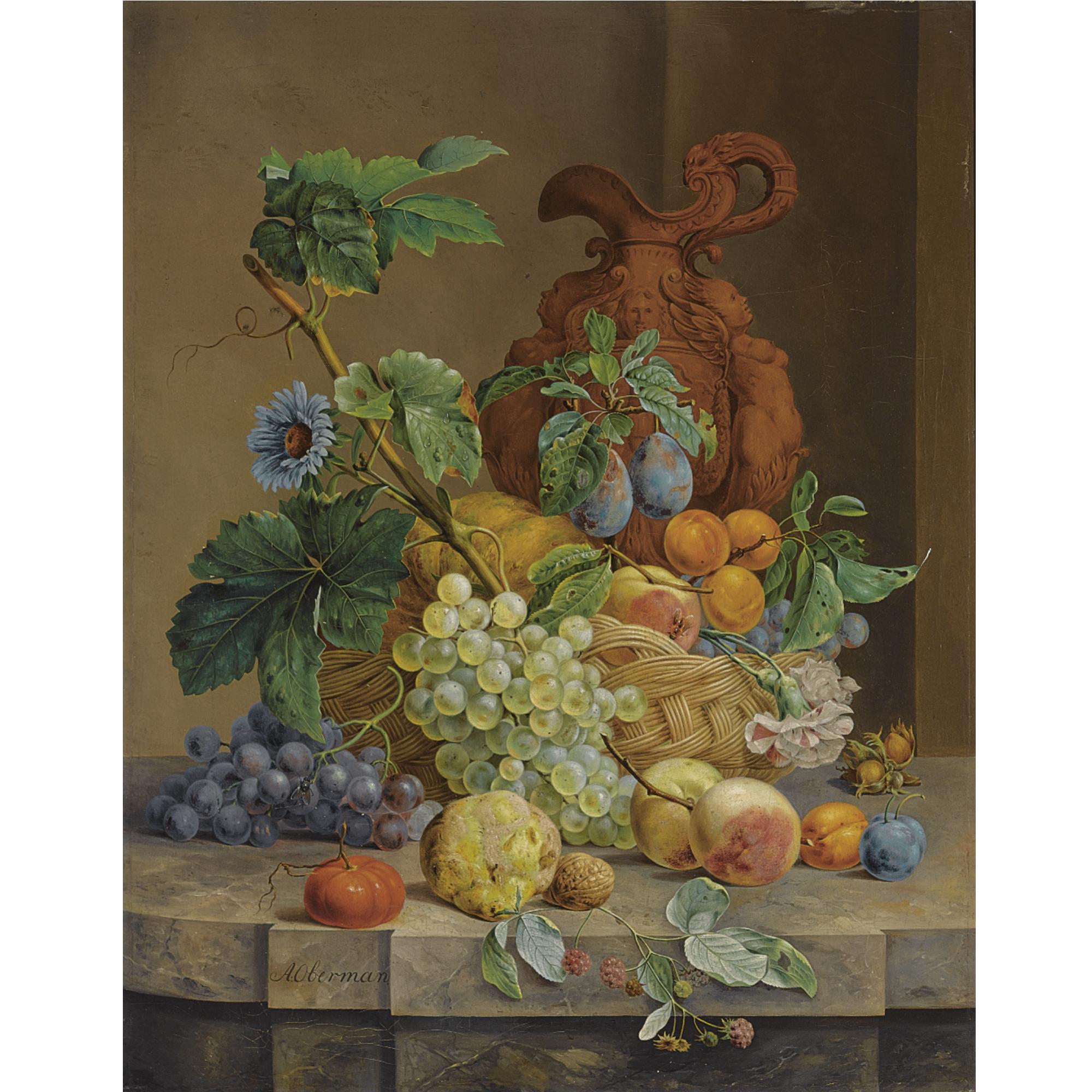 Anthony Oberman - Dutch A Still Life With Fruit And Flowers