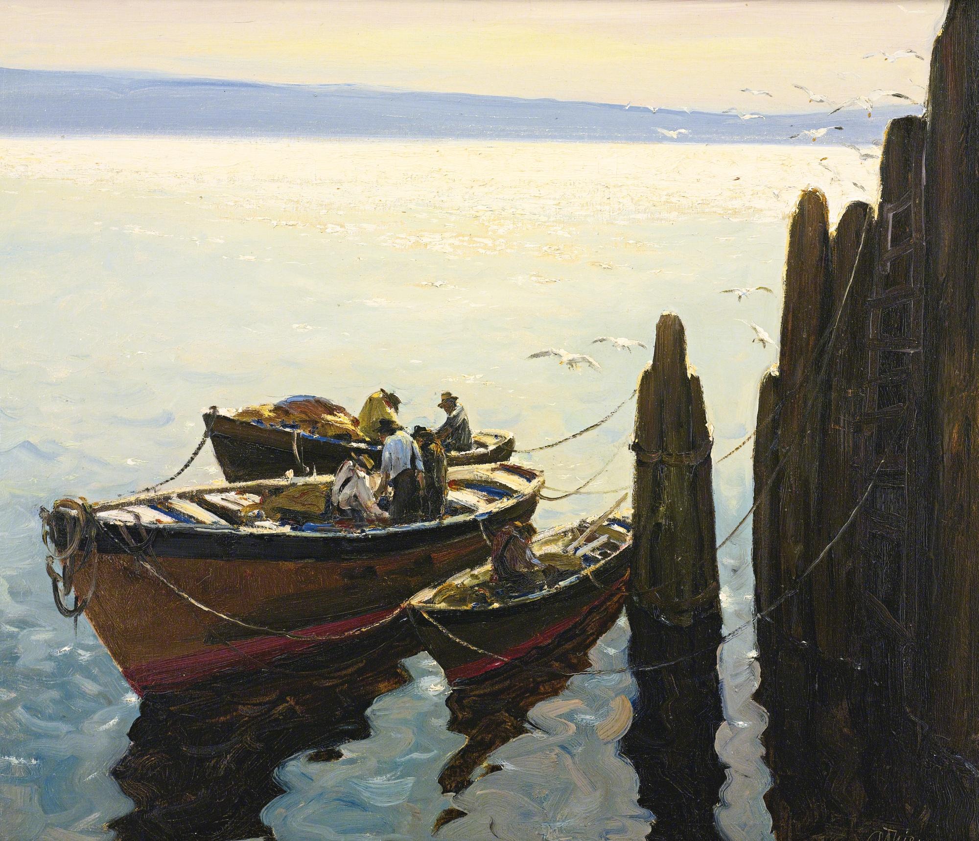 Anthony Thieme - Fishermen And Seagulls In The Sunlight