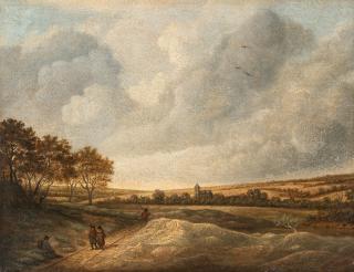 Anthony van der Croos - Weite Landschaft mit Kirche und Wanderern