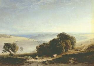 Anthony Vandyck Copley Fielding - A view of the South Downs with a drover in the foreground, Arundel Castle beyond