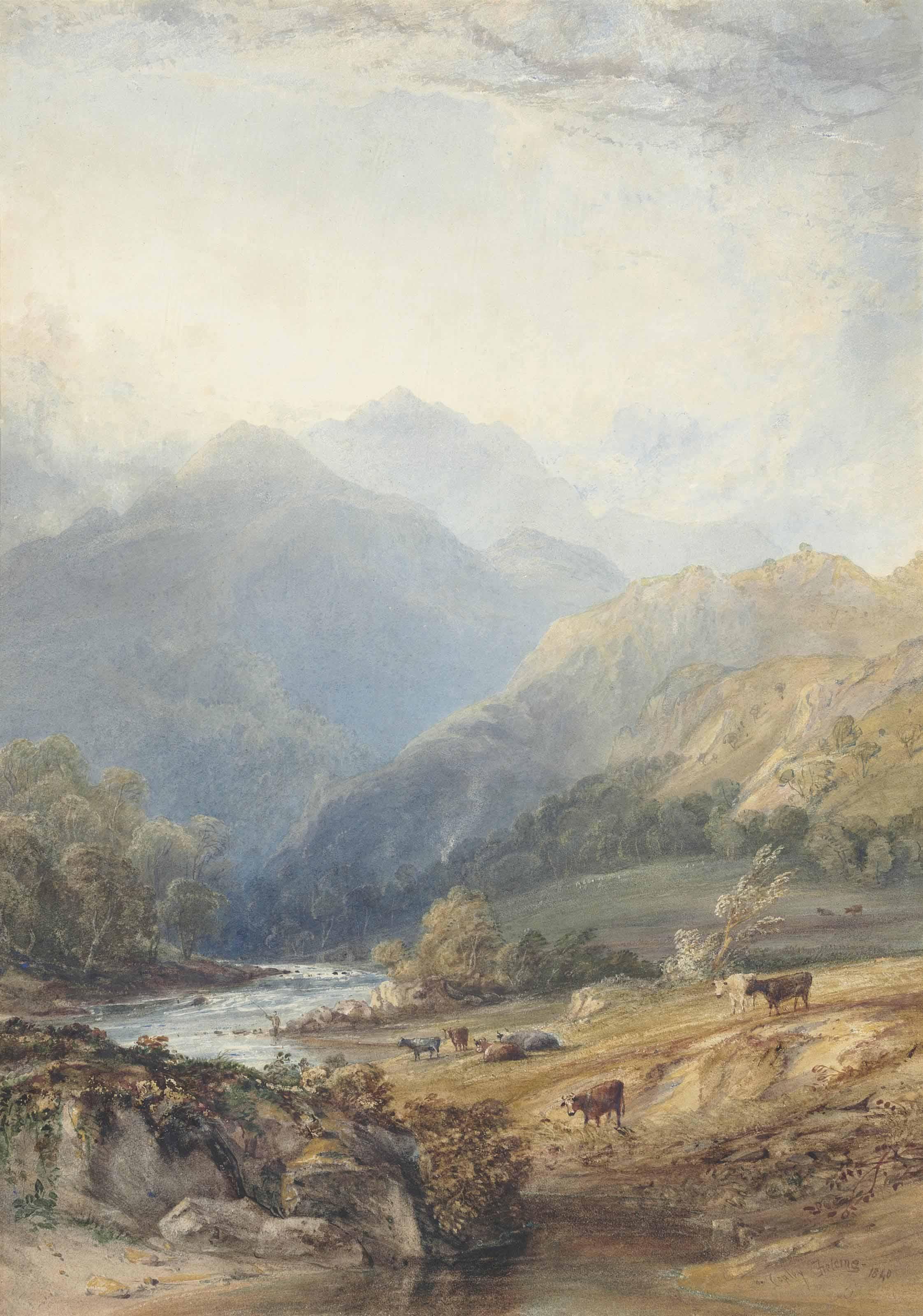 Anthony Vandyke Copley Fielding, P.O.W.S. - Cattle Grazing Beneath Ben Lomond