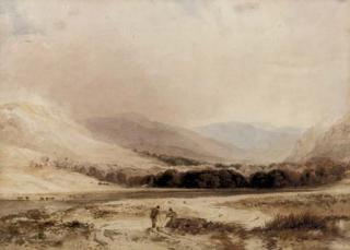 Anthony Vandyke Copley Fielding, P.O.W.S. - Figures conversing in a highland landscape