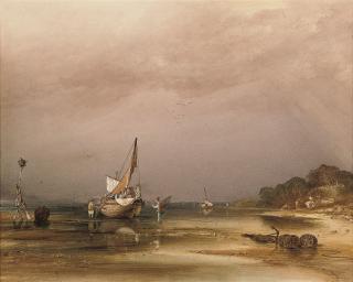 Anthony Vandyke Copley Fielding, P.O.W.S. - Fishermen Unloading The Catch, Near Ryde, Isle Of Wight