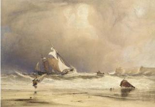 Anthony Vandyke Copley Fielding, P.O.W.S. - Fishing boats in a stiff breeze, off shore