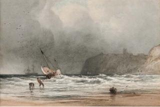 Anthony Vandyke Copley Fielding, P.O.W.S. - Hauling In The Fishing Boat Onto The Shore