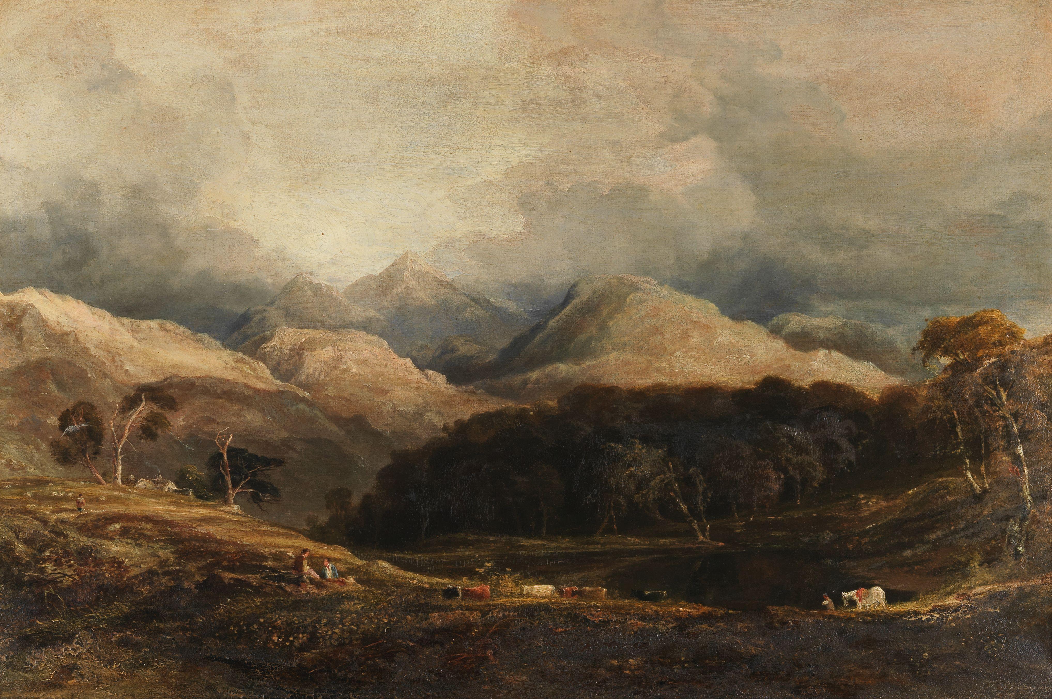 Anthony Vandyke Copley Fielding, P.O.W.S. - View from Pont Aberglaslyn looking west towards Moel Hebog and the Aberglaslyn woods, Caernarvanshire, North Wales