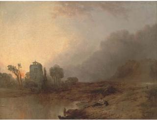 Anthony Vandyke Copley Fielding - A rest by the wayside, sunset