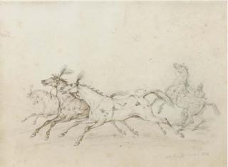 Antione Charles Horace Vernet - Three Circus Horses At The Gallop, A Fourth Restrained By A Groom