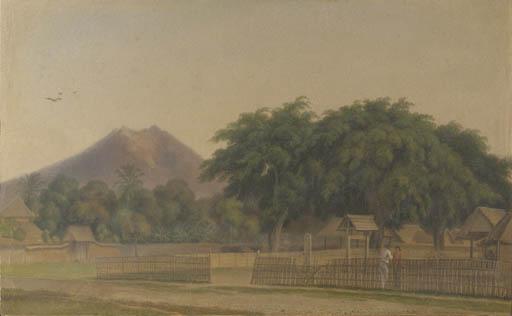 Antoine A. J. Payen - The market place of Banyuwangi, East Java, with the Idjen Mountains beyond