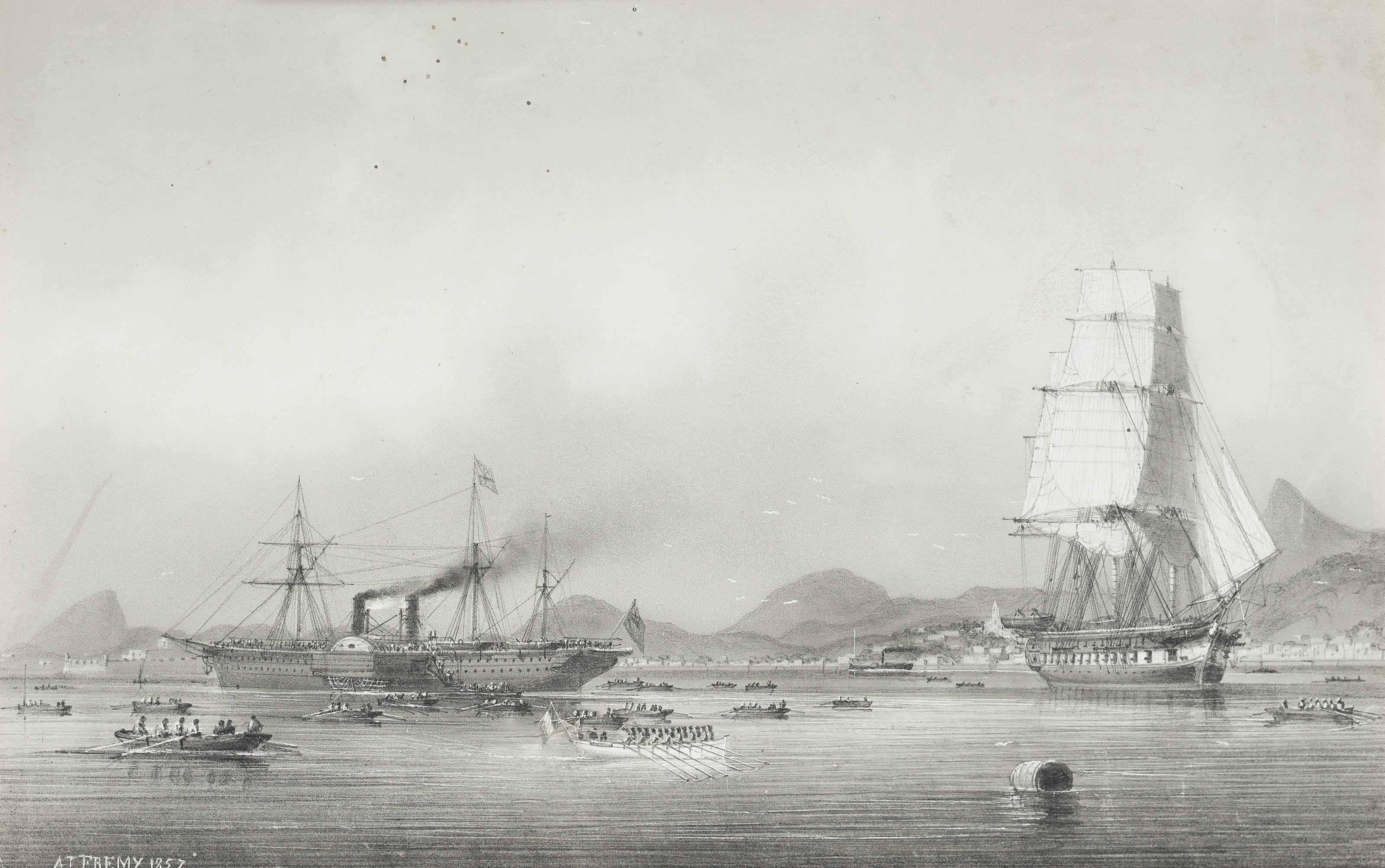 Antoine Alexander Auguste Fremy - Views Of Shipping Off Rio De Janeiro, Brazil