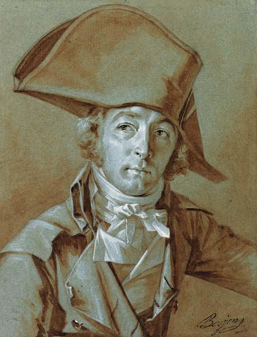 Antoine Berjon - Portrait of a gentleman, half length, wearing a hat and a stock