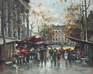 Antoine Blanchard - A Busy Market, Paris
