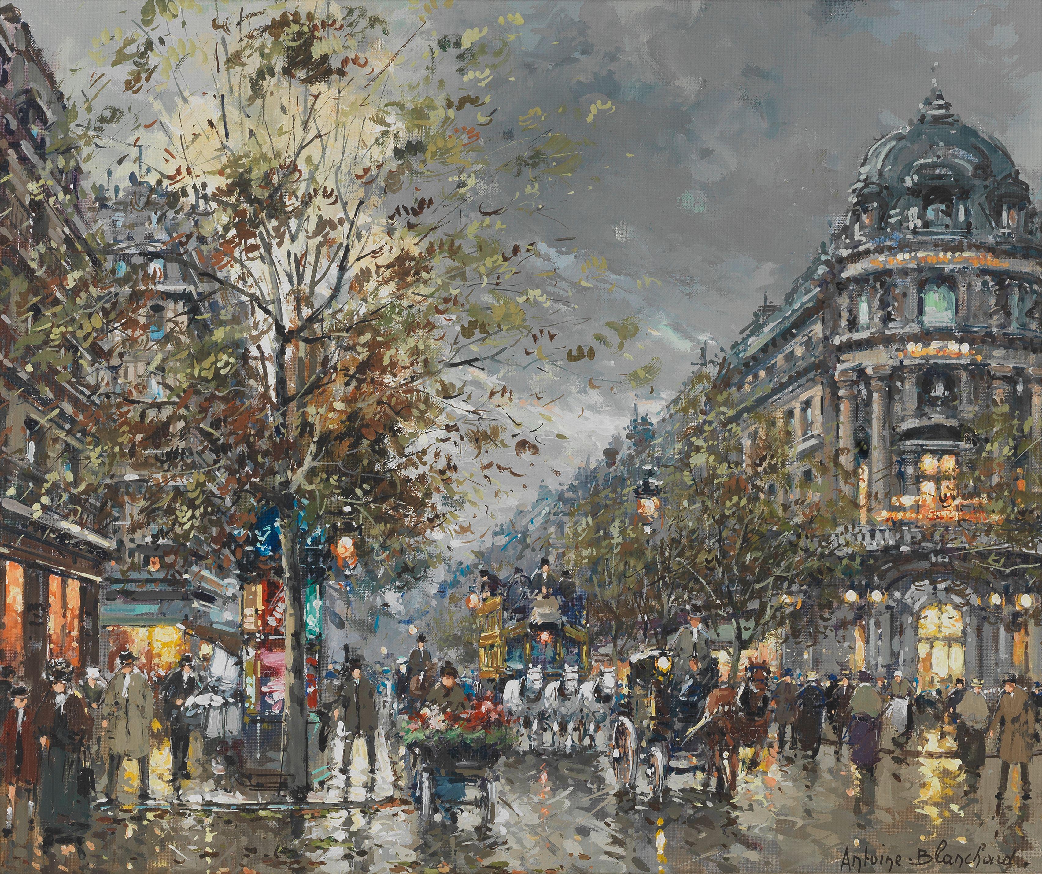 Antoine Blanchard - A view of the Vaudeville theatre, Paris