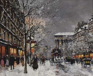 Antoine Blanchard - Parisian Winter Scene With The Madeleine Church