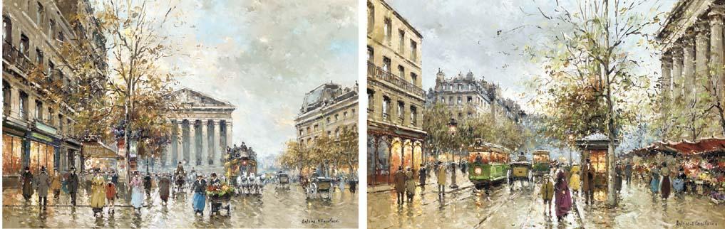 Antoine Blanchard - Place de la Madelaine; and Une marché aux fleurs