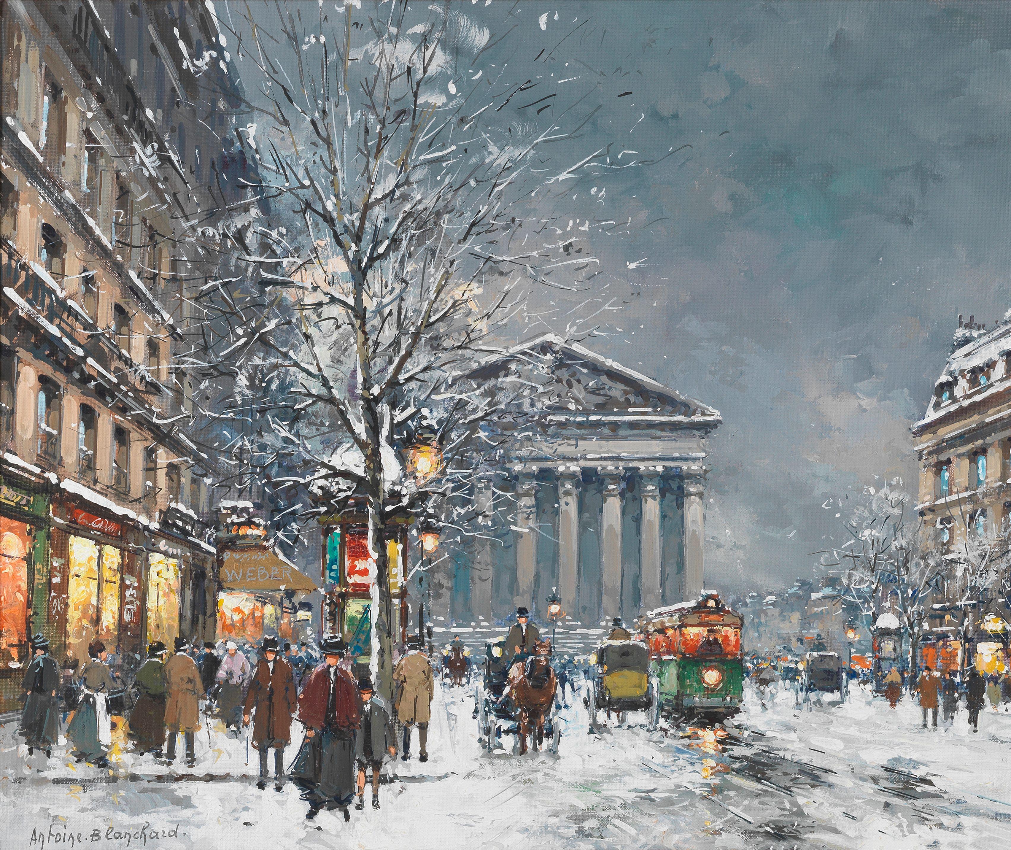 Antoine Blanchard - The church of The Madeleine on a snowy evening, Paris