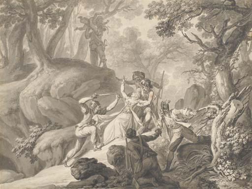 Antoine Borel - Un paysage boisé avec une femme attaquée par des soldats, l\'un enlevant son enfant