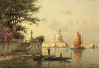 Antoine Bouvard Sen. - A view of the laguna of Venice with the Santa Maria della Salute in the distance
